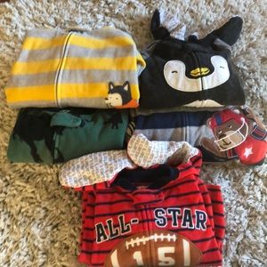 Lot of fleece footie pj’s